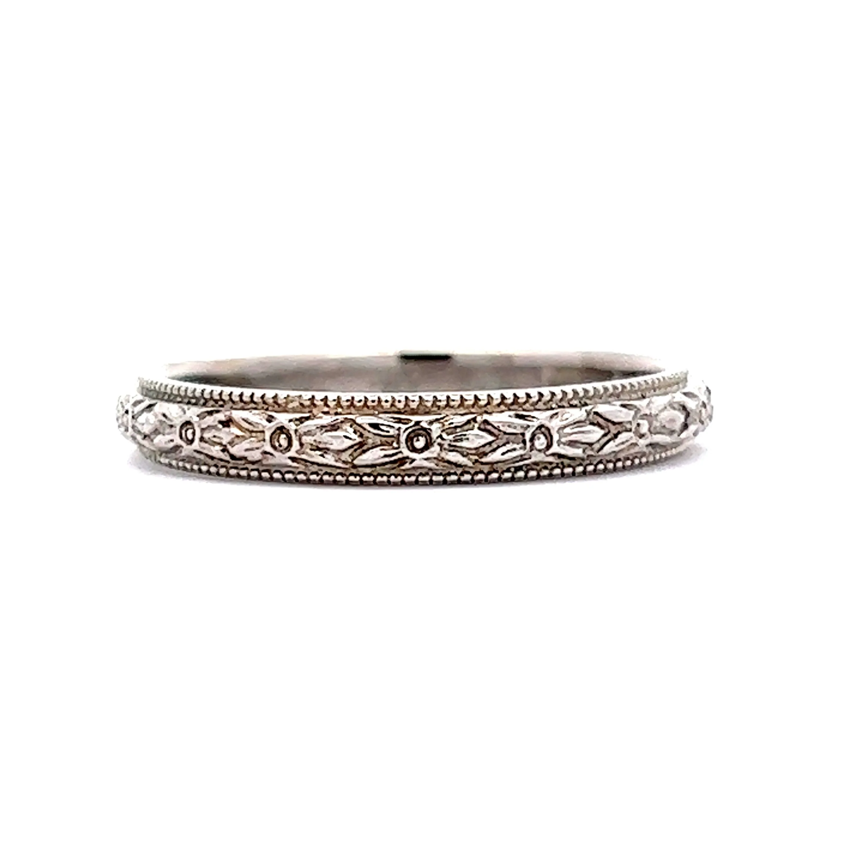 Vintage Art Deco Orange Blossom Wedding Band in 18k White Gold - Image 3