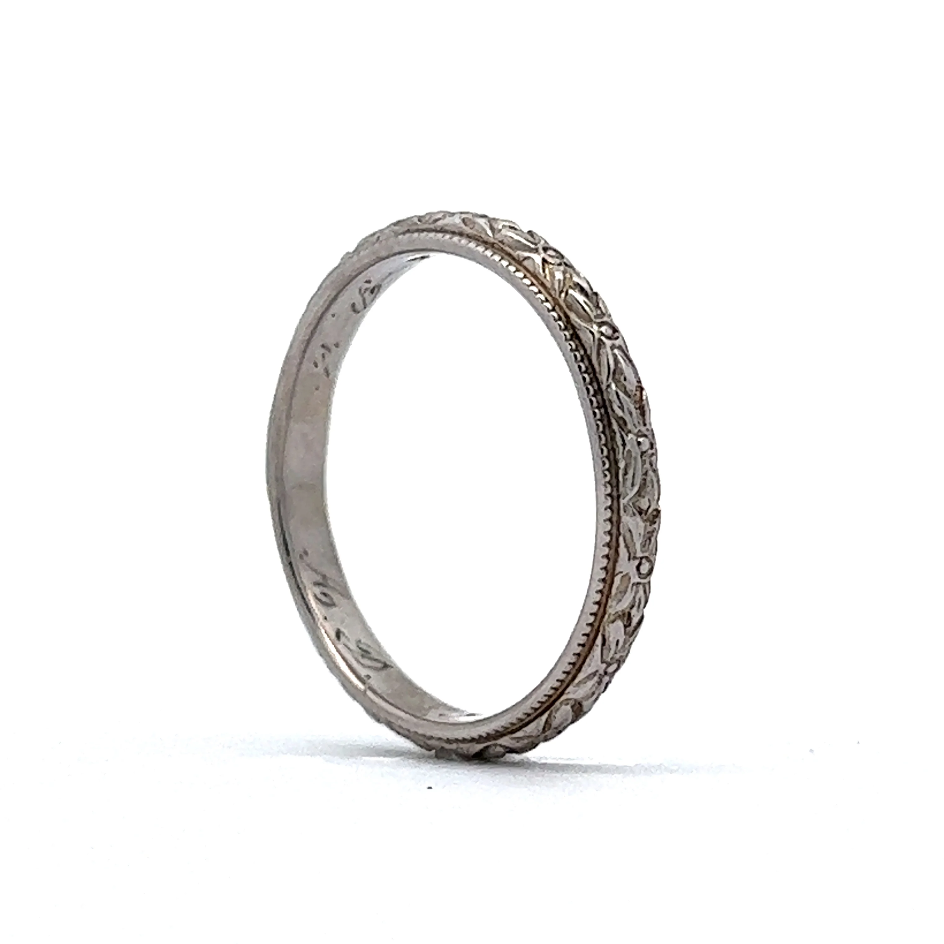 Vintage Art Deco Orange Blossom Wedding Band in 18k White Gold - Image 5