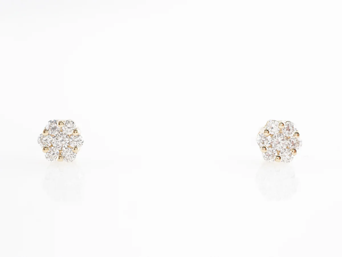 Cluster Diamond Earrings in 14k Yellow Gold - Image 2