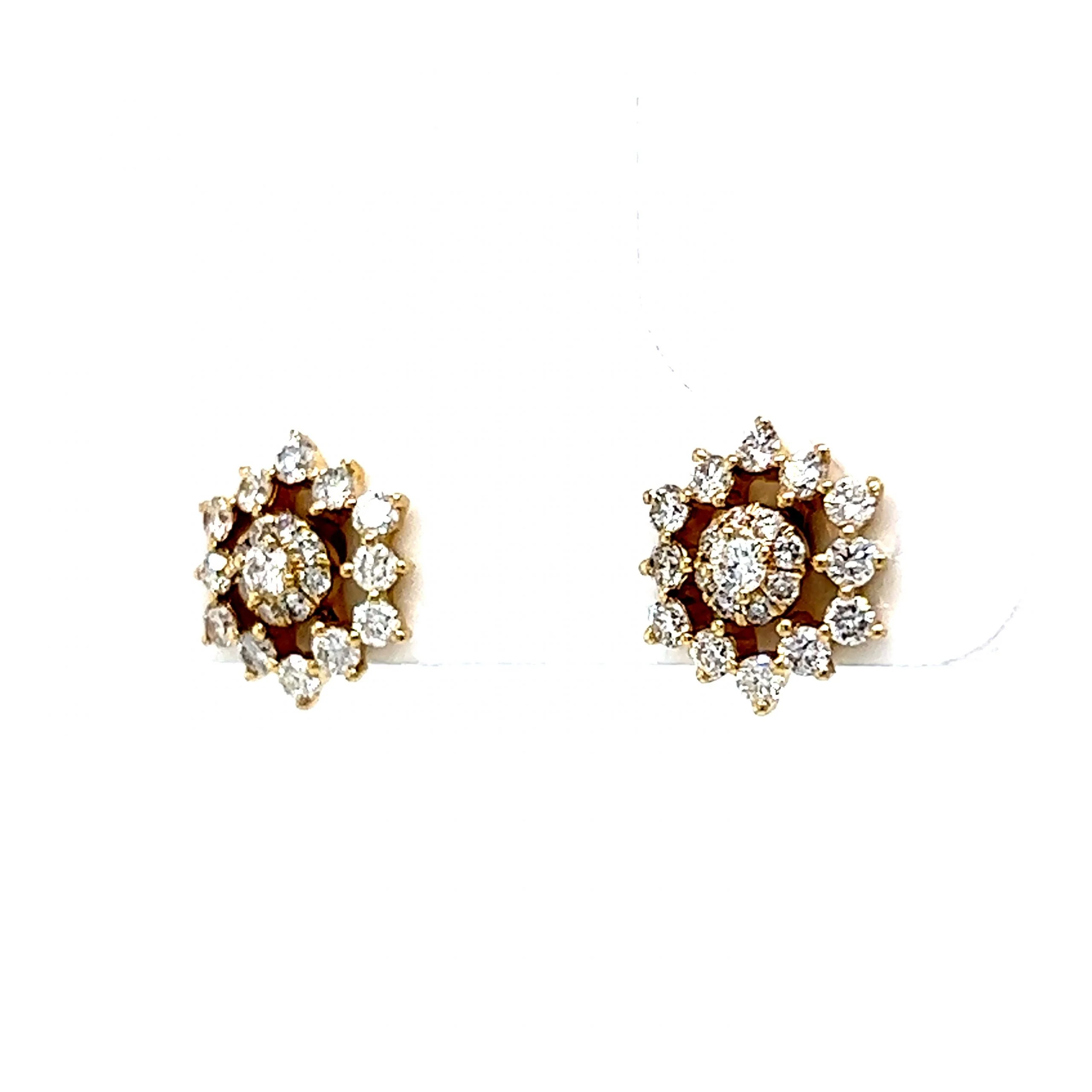 Cluster Diamond Flower Stud Earrings in 14k Yellow Gold - Image 2