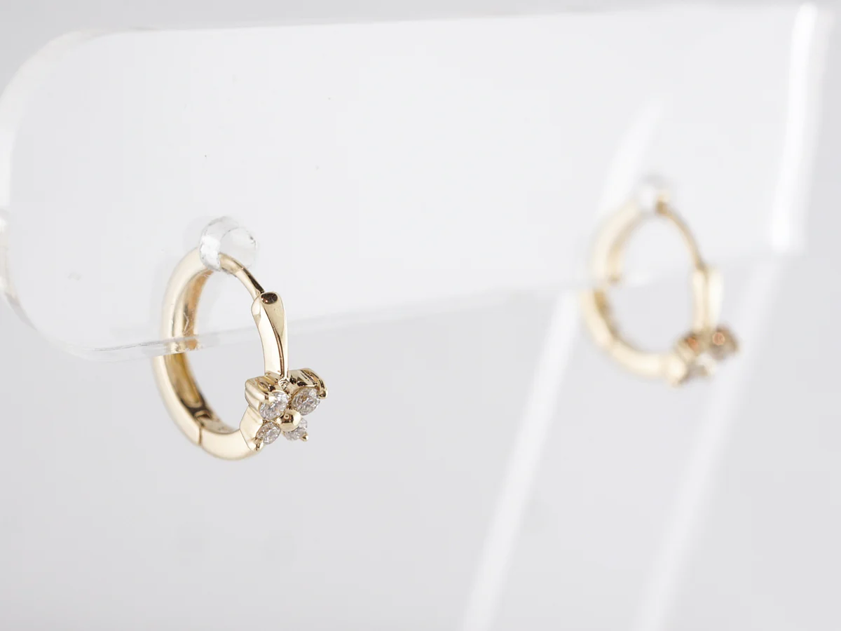 Cluster Earrings w/ Round Brilliant Diamonds in Yellow Gold - Image 2