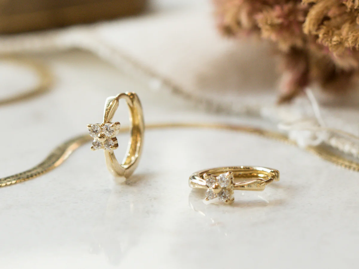 Cluster Earrings w/ Round Brilliant Diamonds in Yellow Gold - Image 5