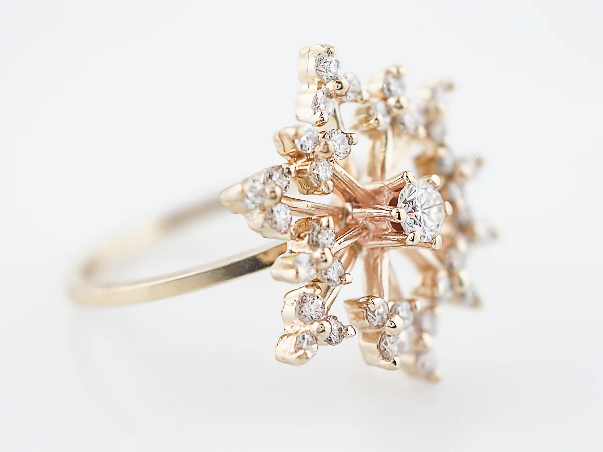 Cluster Snowflake Ring Modern .65 Round Brilliant Cut Diamonds in 14k Yellow Gold - Image 3