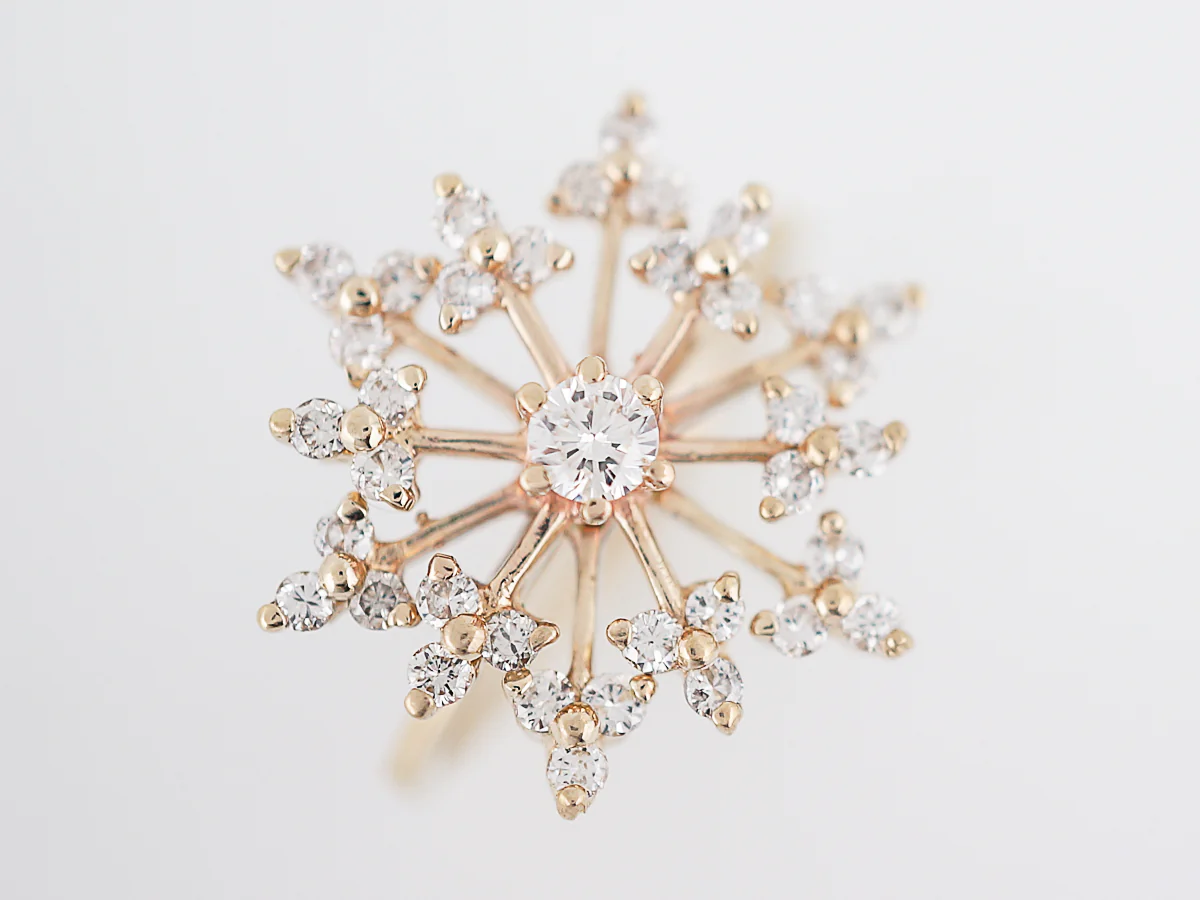Cluster Snowflake Ring Modern .65 Round Brilliant Cut Diamonds in 14k Yellow Gold - Image 4