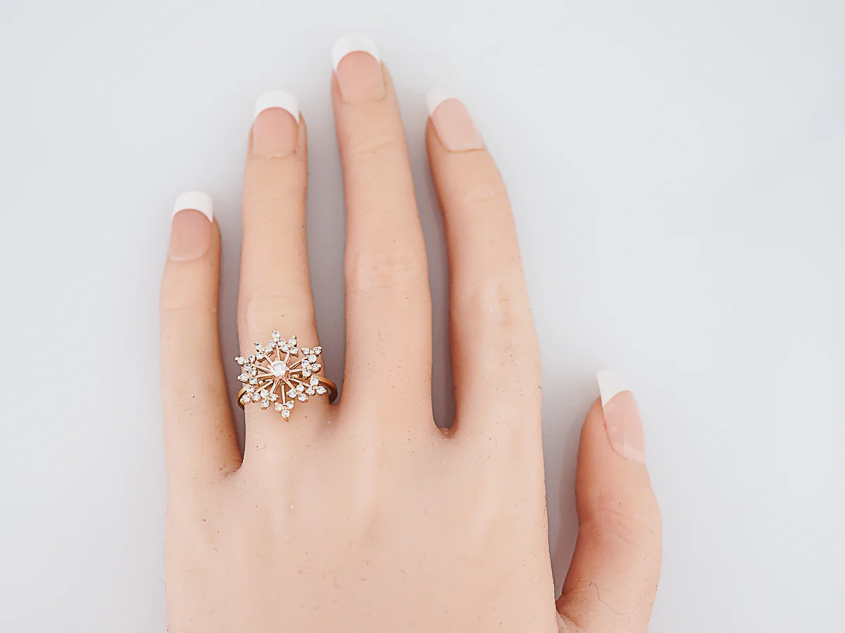 Cluster Snowflake Ring Modern .65 Round Brilliant Cut Diamonds in 14k Yellow Gold - Image 6