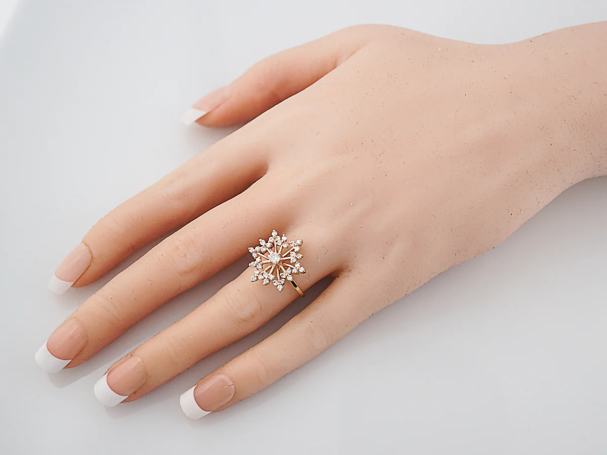 Cluster Snowflake Ring Modern .65 Round Brilliant Cut Diamonds in 14k Yellow Gold - Image 7