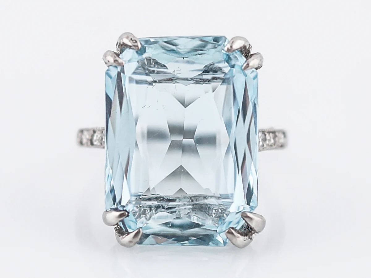 Cocktail Ring Modern 11.42 Emerald Cut Aquamarine & Diamonds in Platinum