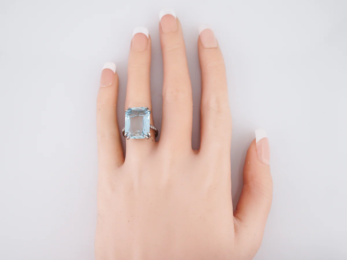 Cocktail Ring Modern 11.42 Emerald Cut Aquamarine & Diamonds in Platinum - Image 6