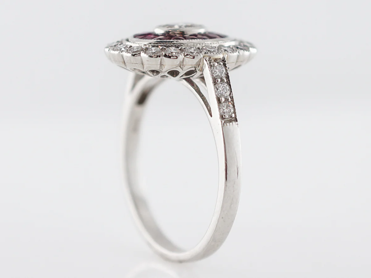 Cocktail Ring Modern .18 Oval Cut Diamond & French Cut Rubies in Platinum - Image 5