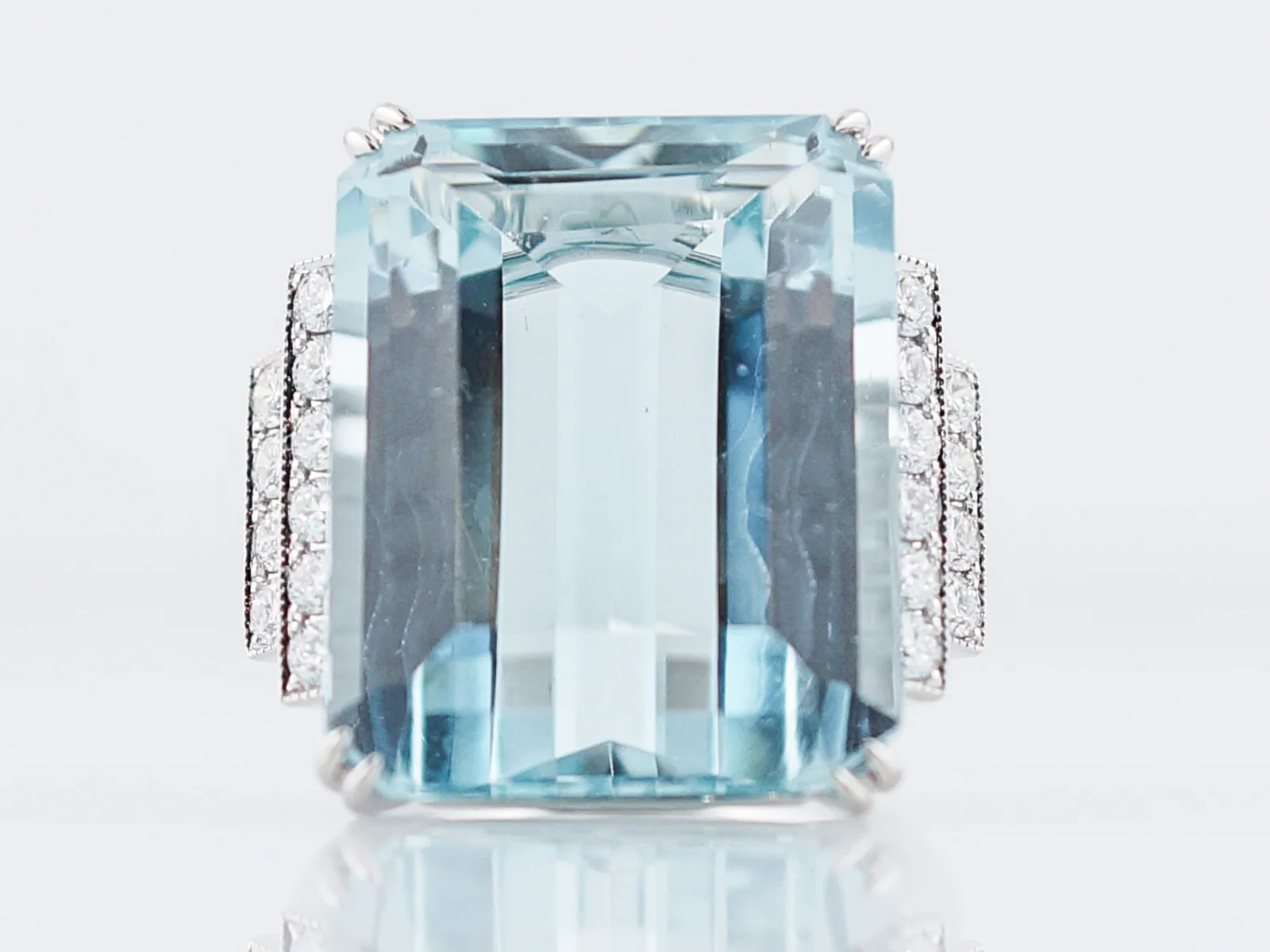 Cocktail Ring Modern 22.68 Emerald Cut Aquamarine in Platinum