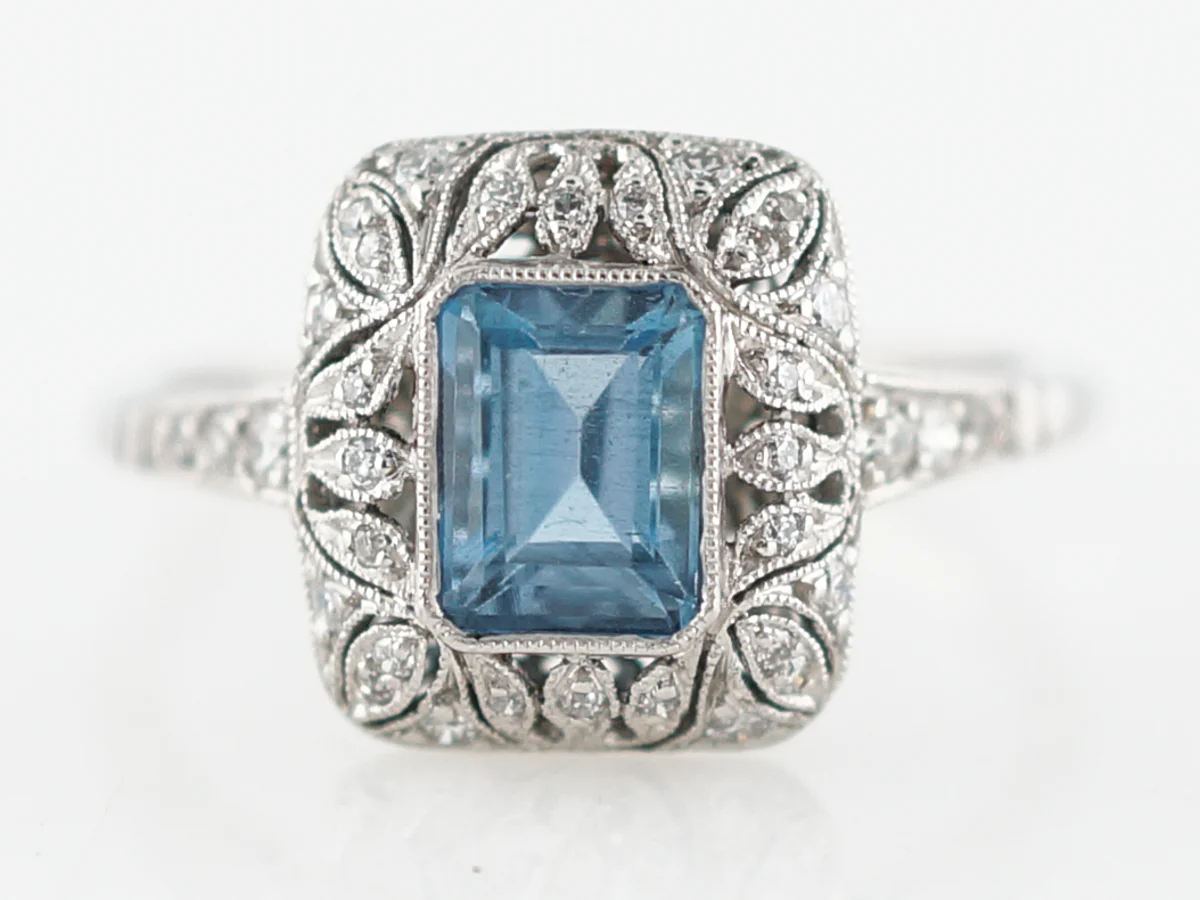 Cocktail Ring Modern .64 Emerald Cut Aquamarine in Platinum