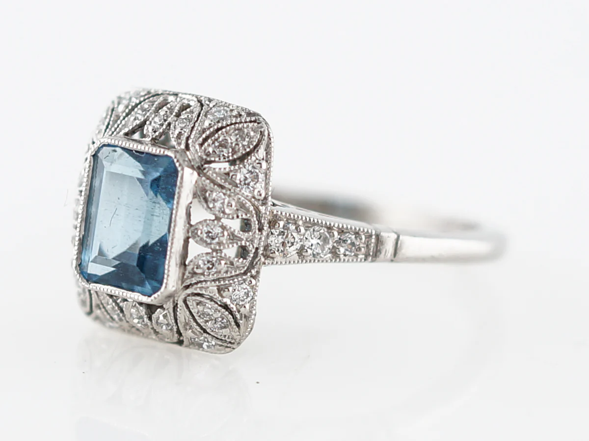 Cocktail Ring Modern .64 Emerald Cut Aquamarine in Platinum - Image 3