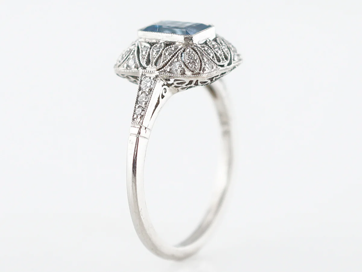 Cocktail Ring Modern .64 Emerald Cut Aquamarine in Platinum - Image 5