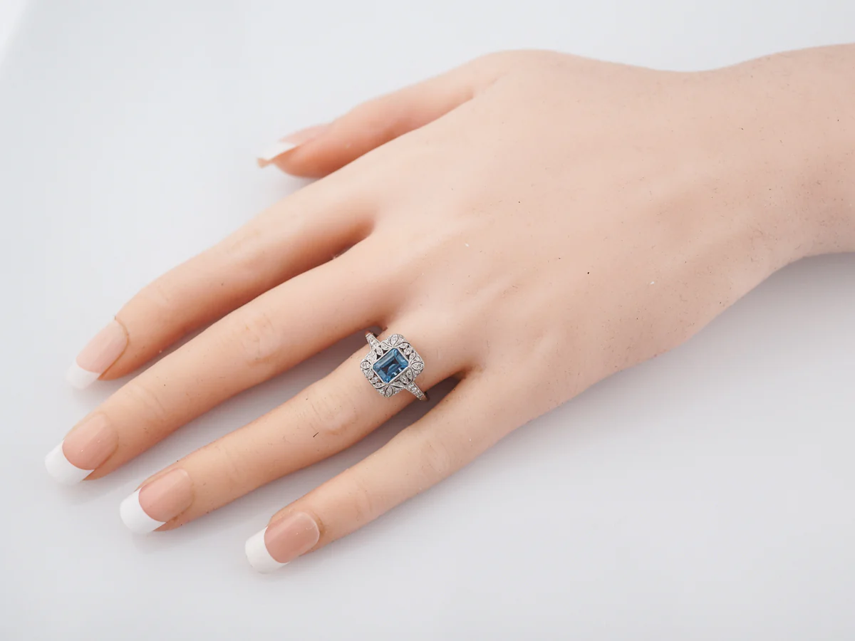 Cocktail Ring Modern .64 Emerald Cut Aquamarine in Platinum - Image 6