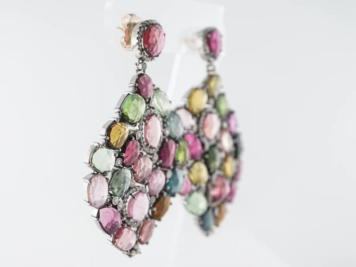 Colorful Earrings w/ Tourmaline & Diamonds in Sterling Silver - Image 2