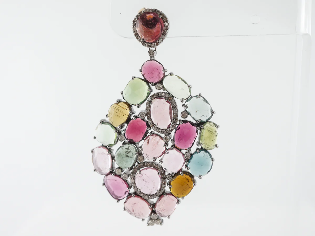 Colorful Earrings w/ Tourmaline & Diamonds in Sterling Silver - Image 3