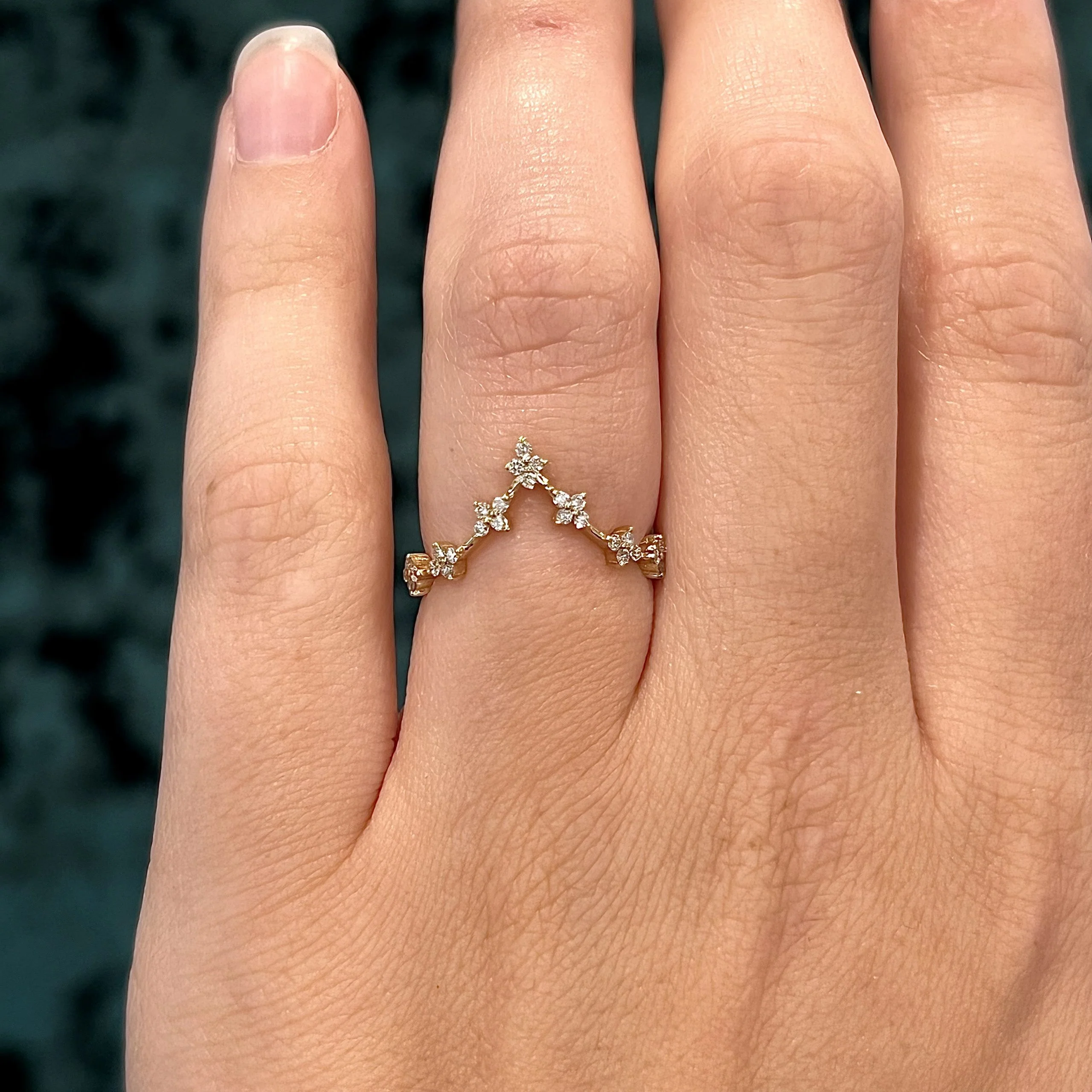 Contoured Cluster Diamond Wedding Band in 14k Yellow Gold - Image 6