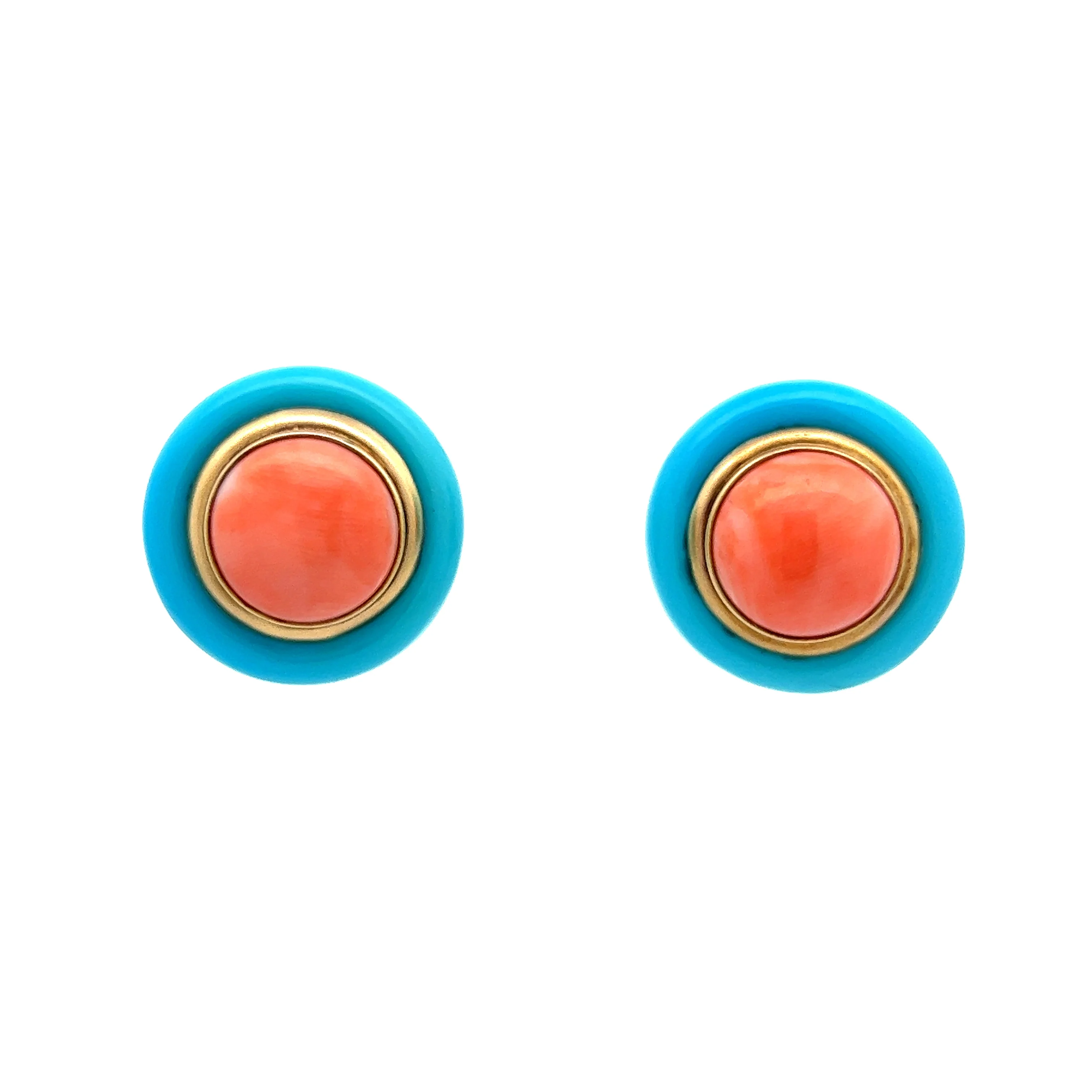 Vintage Coral & Turquoise Earrings in 14k Yellow Gold