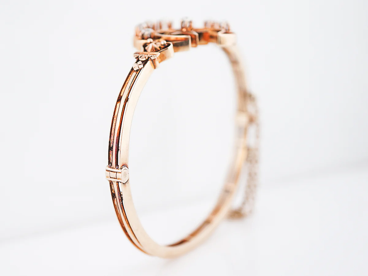 Crescent Moon Bangle Bracelet Victorian .56 Old European Cut Diamonds in 14K Rose Gold - Image 7