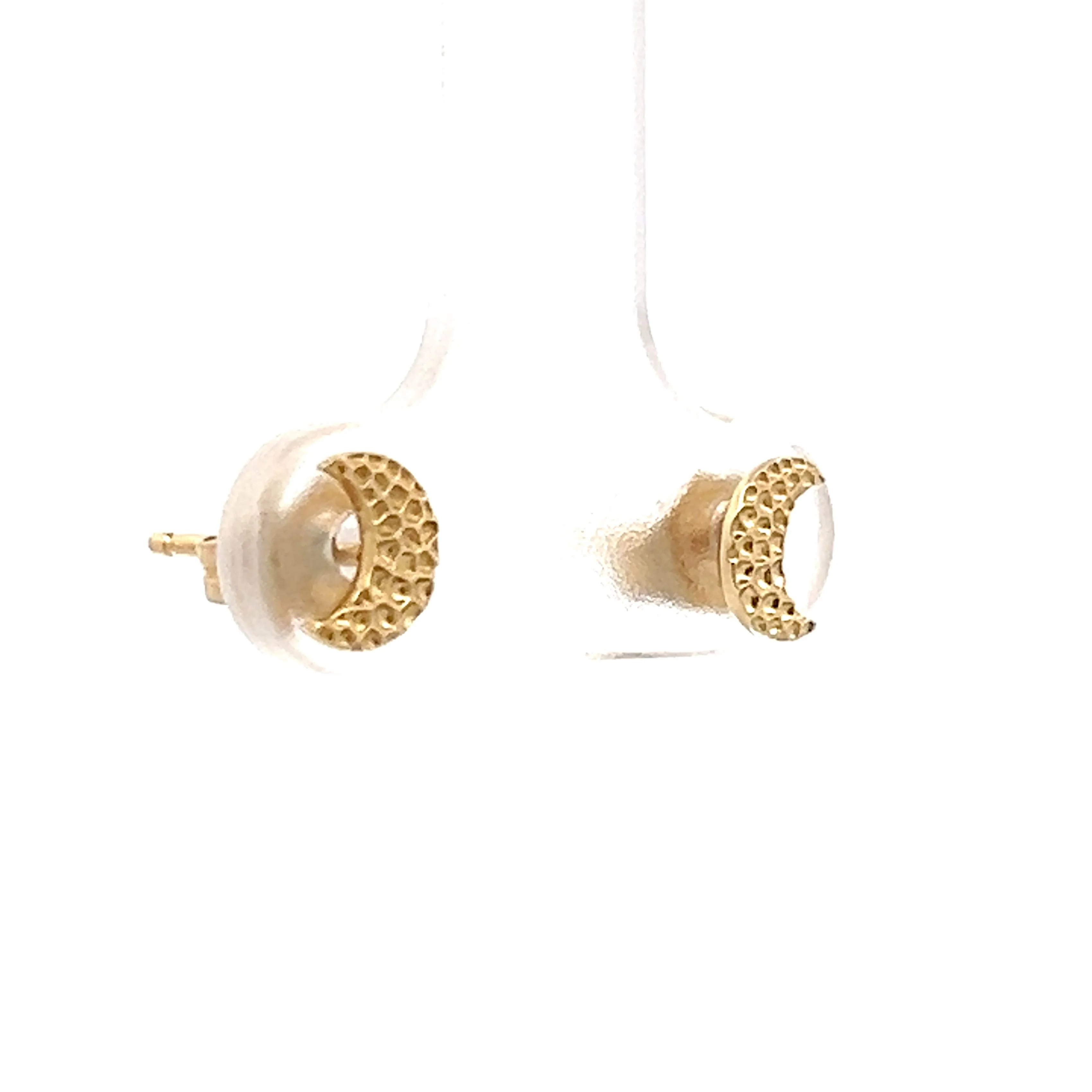 Crescent Moon Stud Earrings in 14k Yellow Gold - Image 3