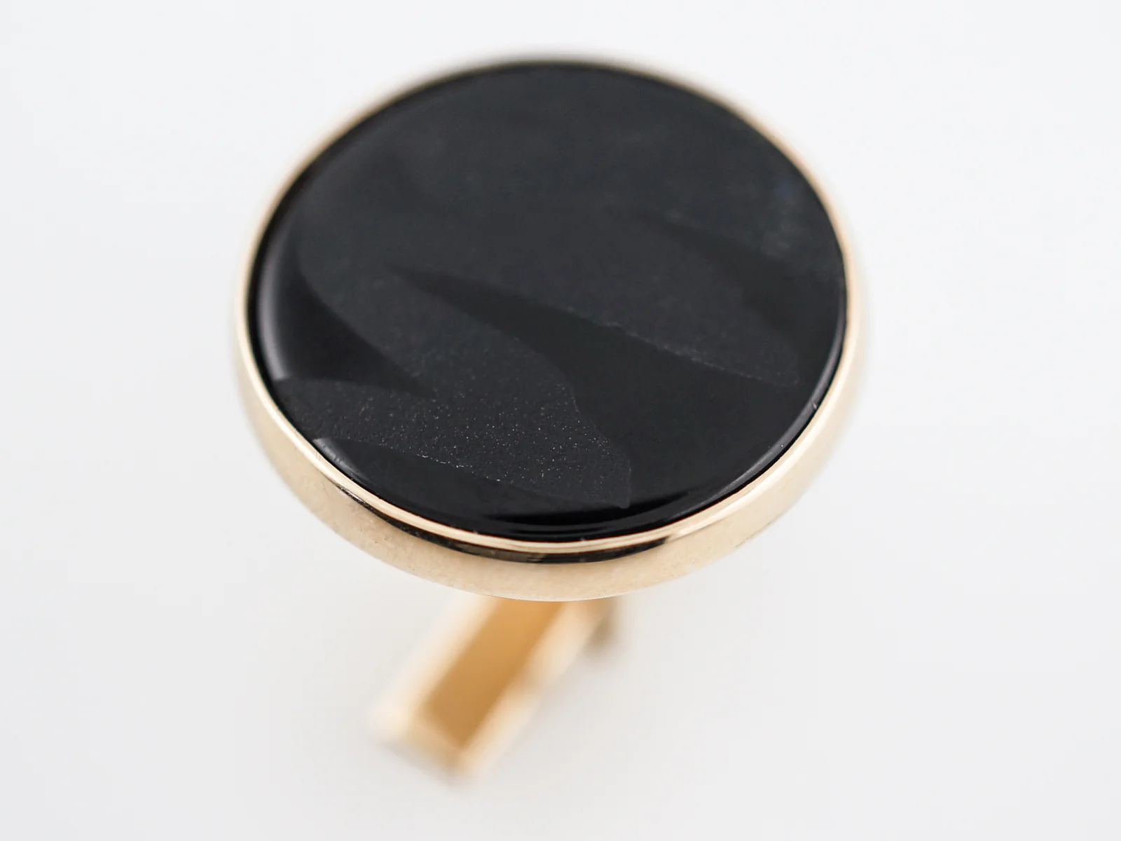 Cufflinks Modern Round Cabochon Cut Onyx in 14k Yellow Gold - Image 6