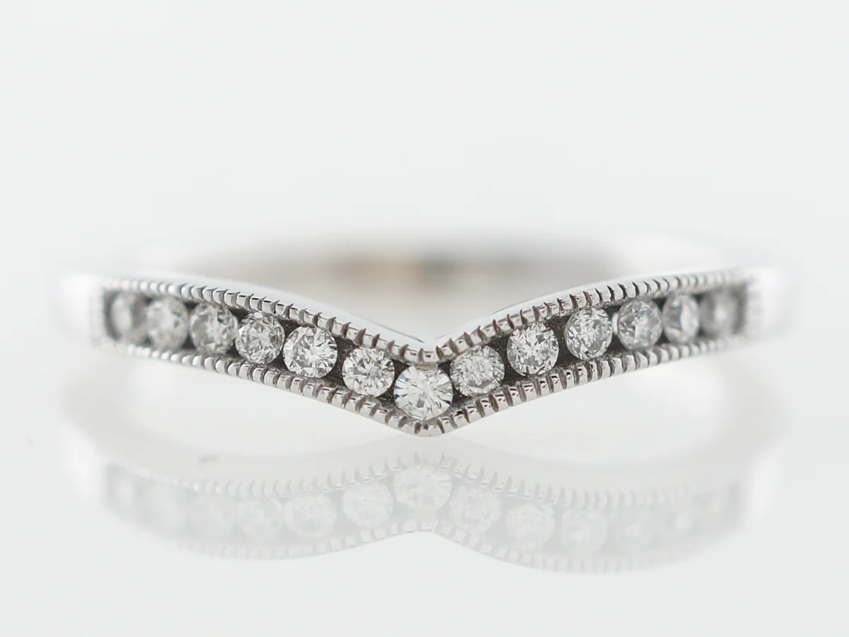 Curved Diamond Wedding Band w/ Milgrain in White Gold