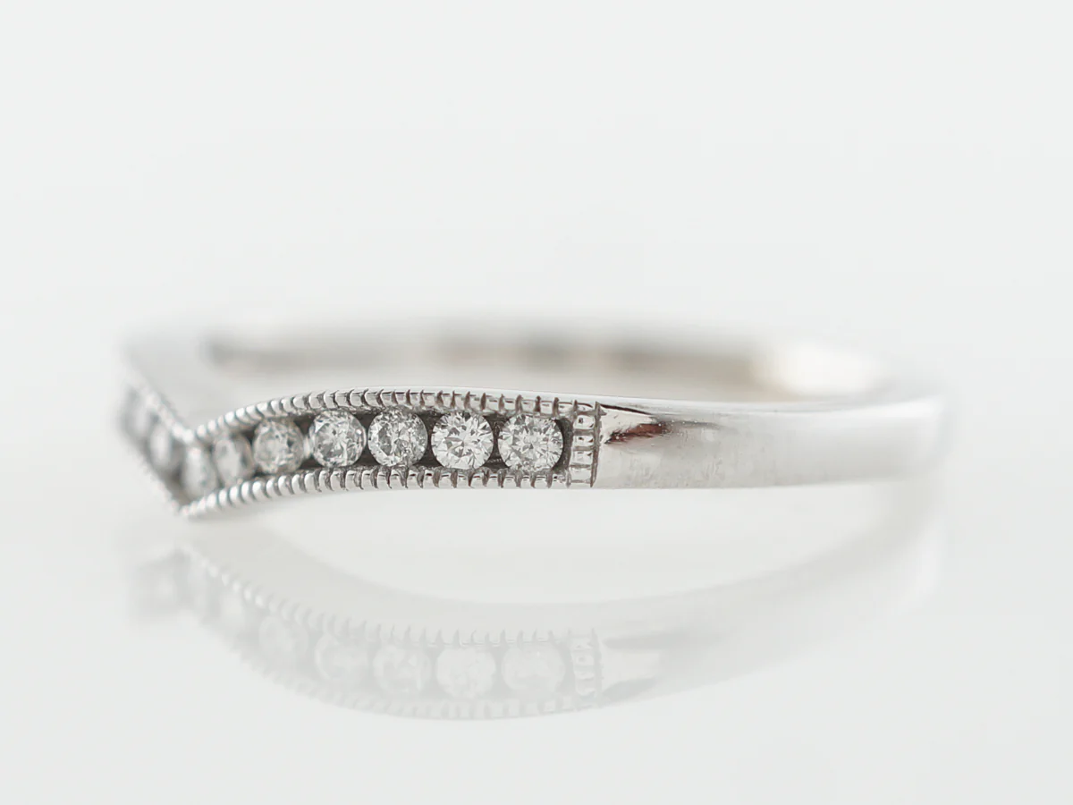 Curved Diamond Wedding Band w/ Milgrain in White Gold - Image 3