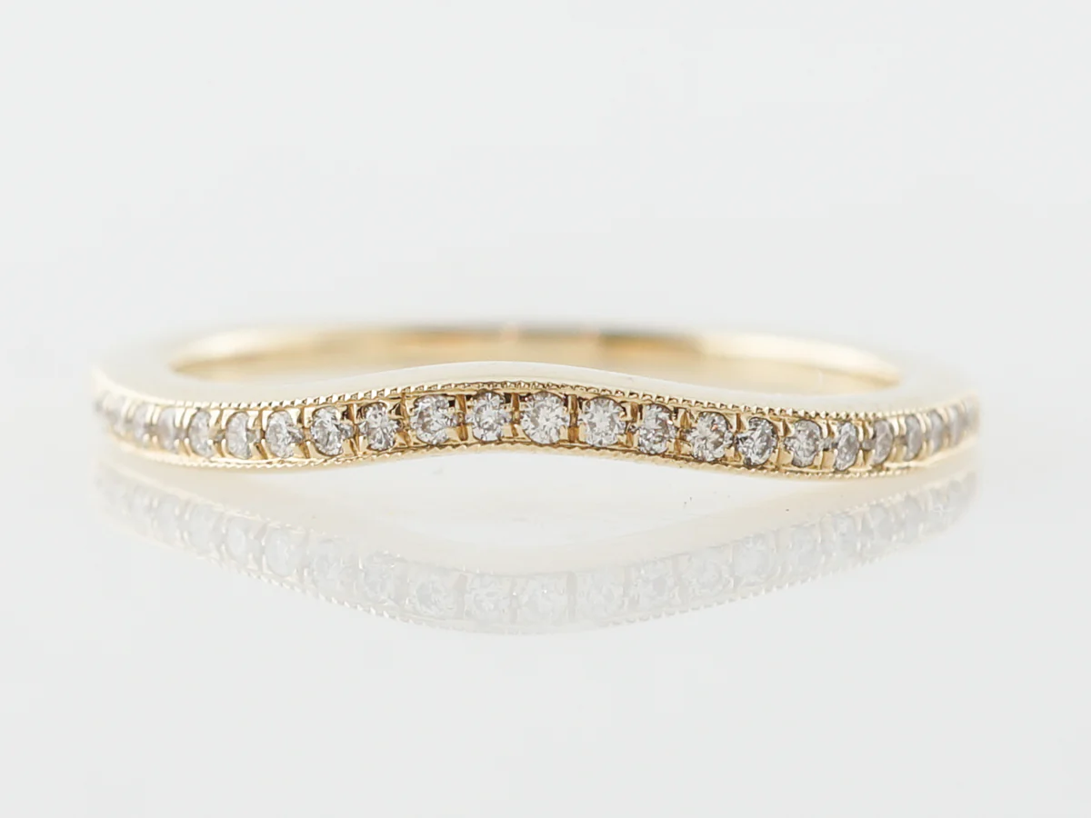 Curved Milgrain Wedding Band w/ Diamonds in Yellow Gold