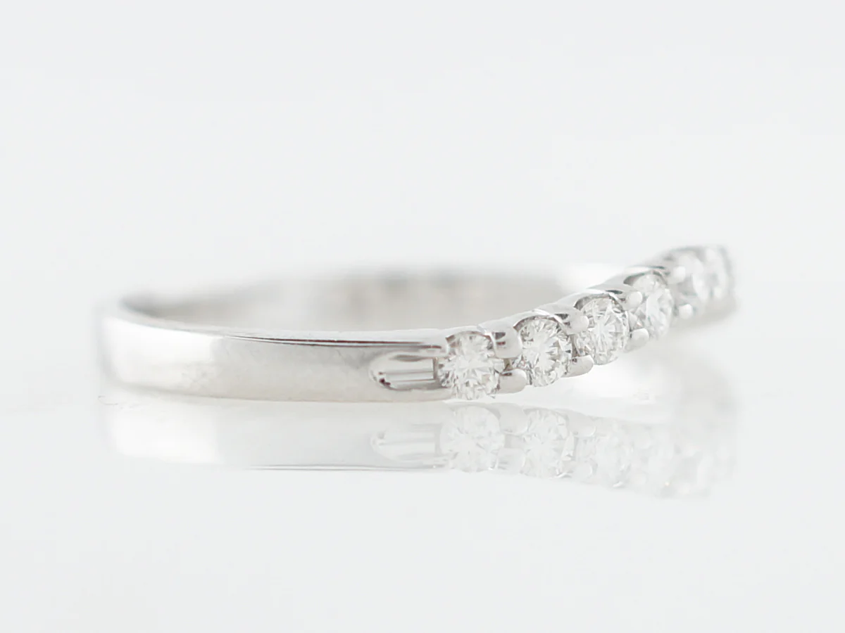 Curved Round Brilliant Cut Diamond Wedding Band in White Gold - Image 3