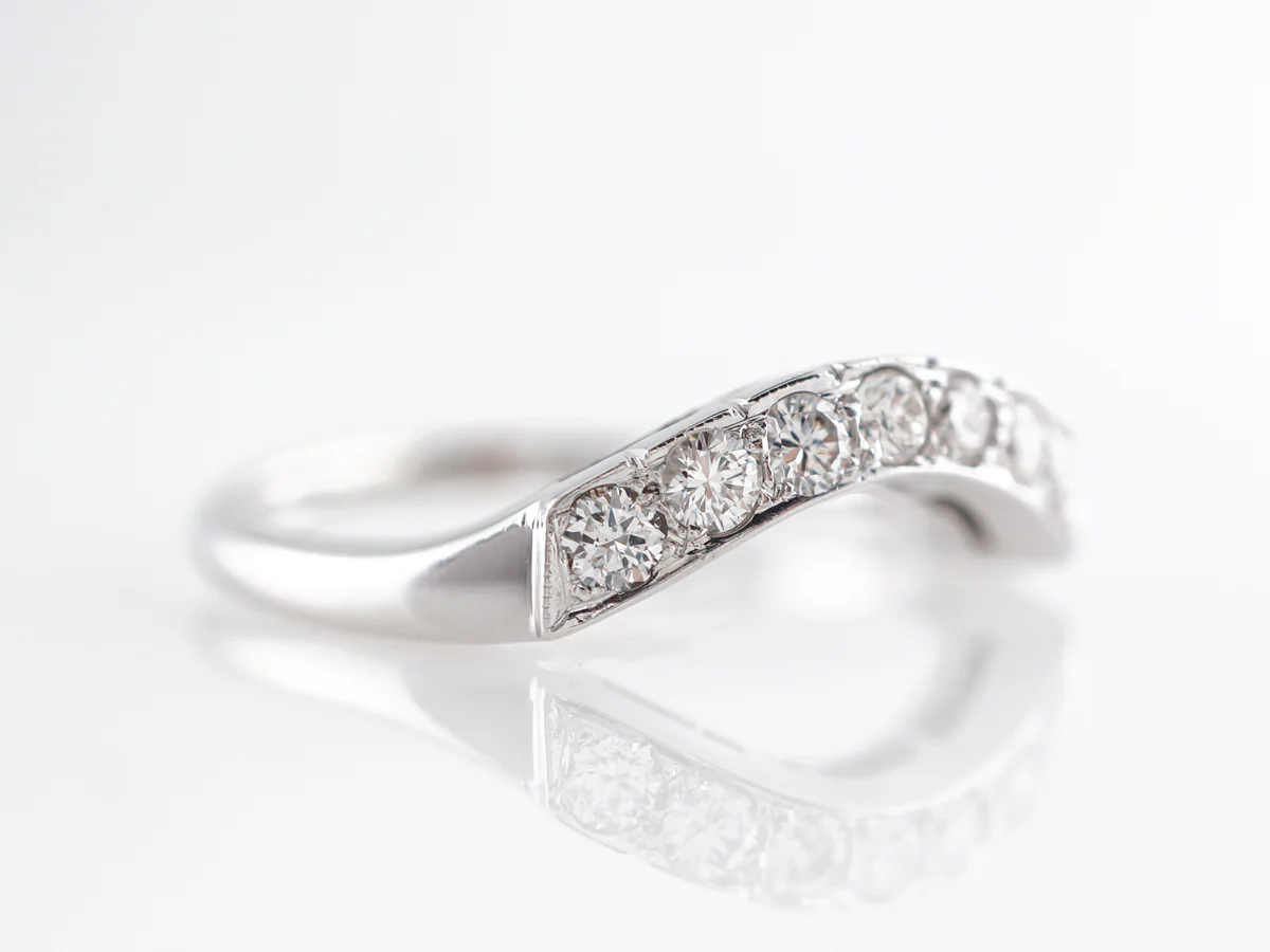 Curved Wedding Band w/ Diamonds in 14k White Gold - Image 3