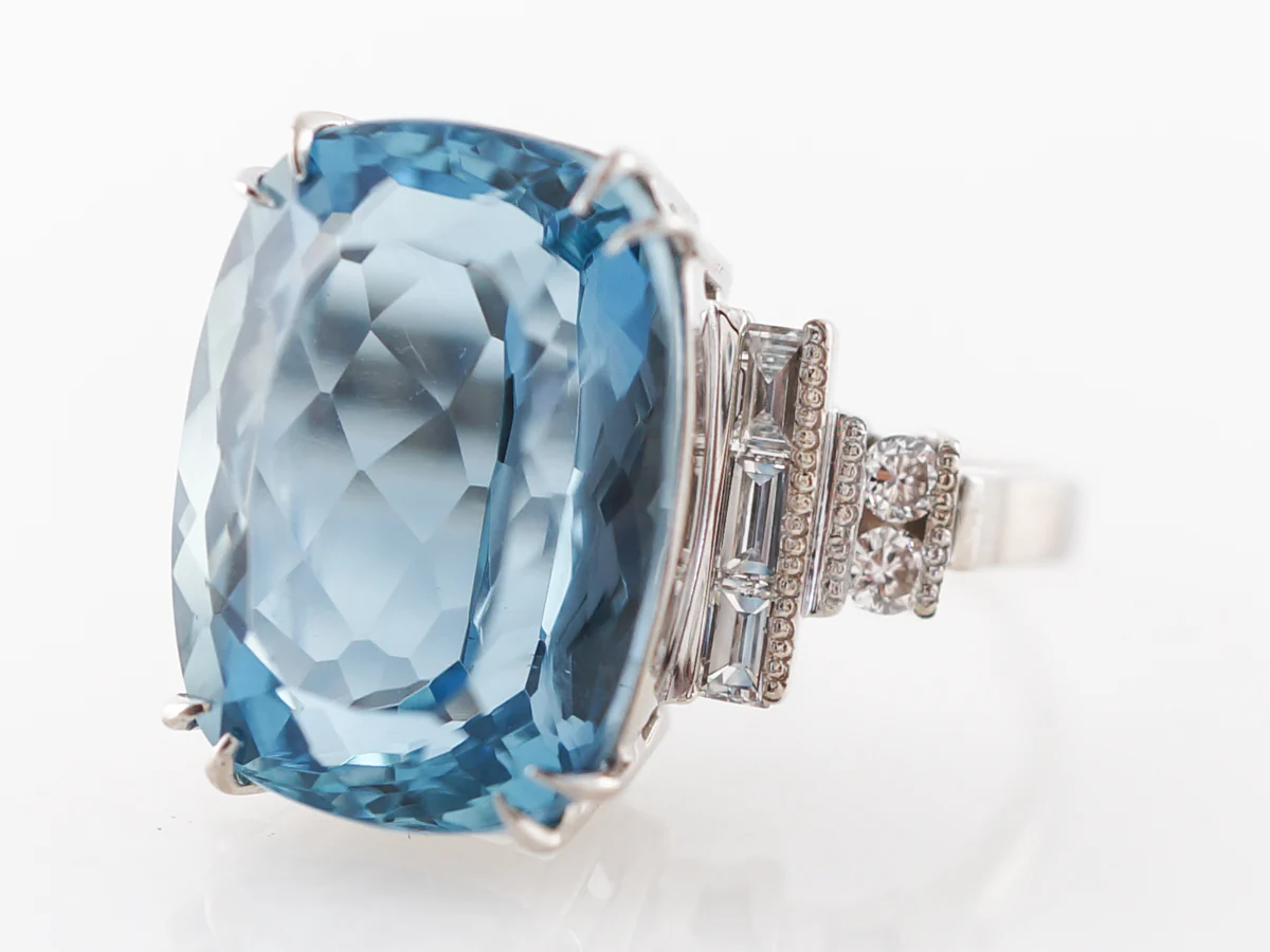 Cushion Cut Aquamarine Cocktail Ring in White Gold - Image 2