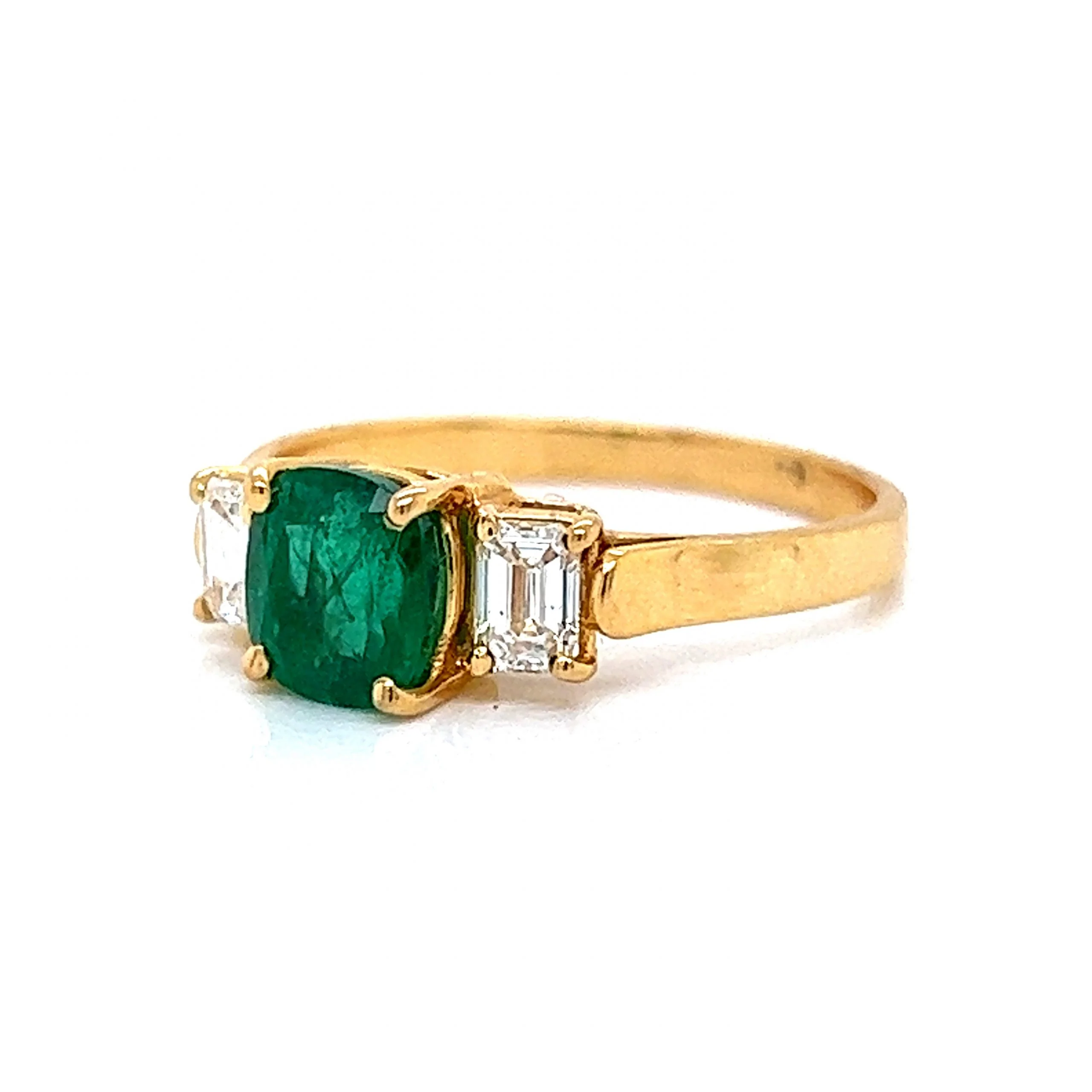 Cushion Cut Emerald & Diamond Ring in 18k Yellow Gold - Image 2