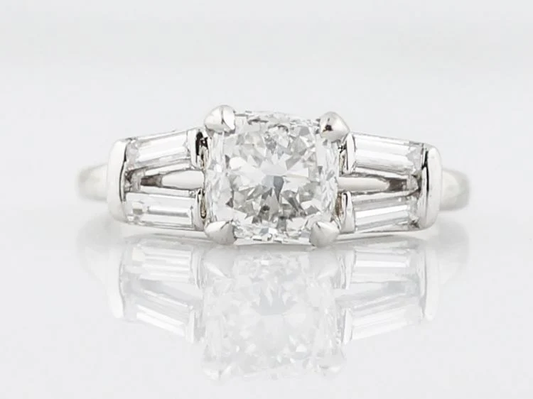 Cushion Cut Solitaire Diamond Engagement Ring Art Deco