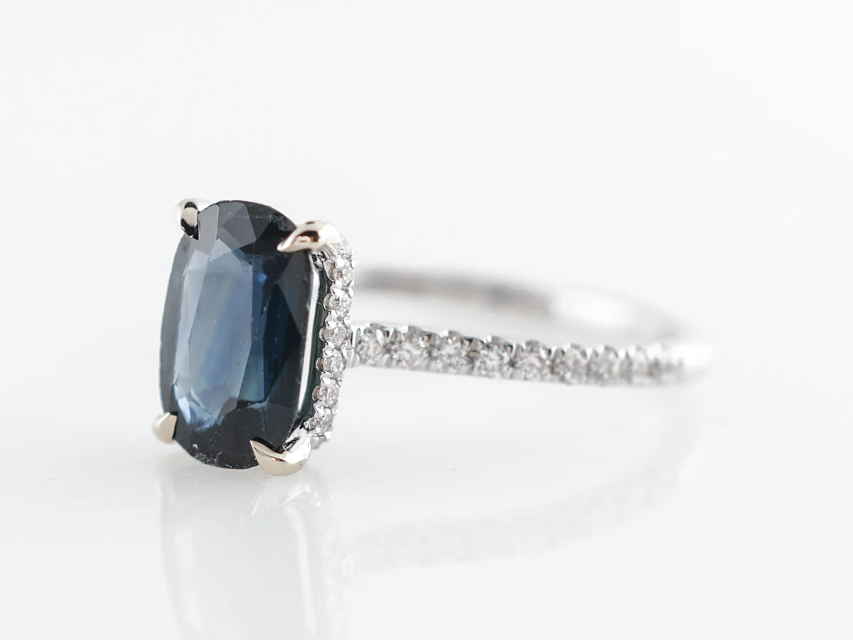 Cushion Cut Teal Sapphire & Diamond Engagement Ring 14k - Image 2