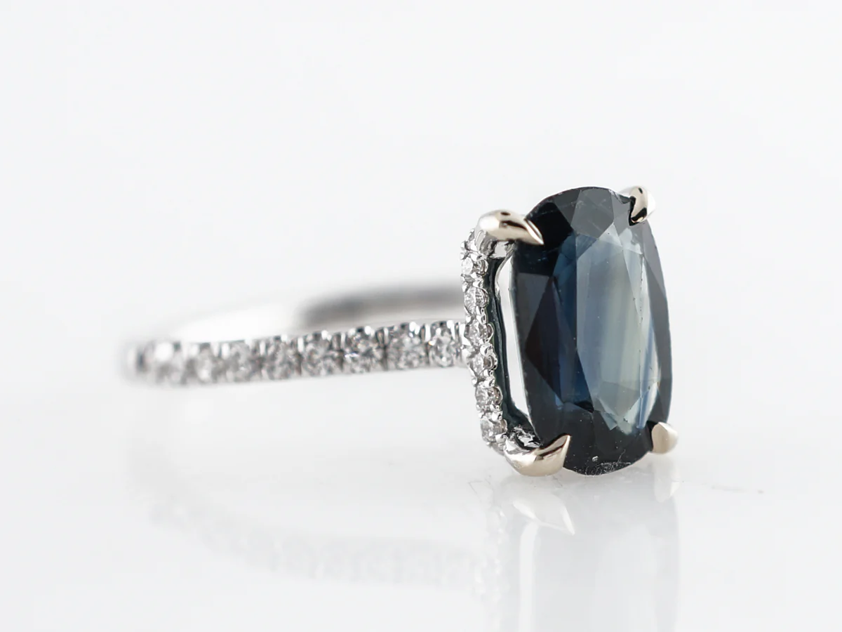 Cushion Cut Teal Sapphire & Diamond Engagement Ring 14k - Image 3