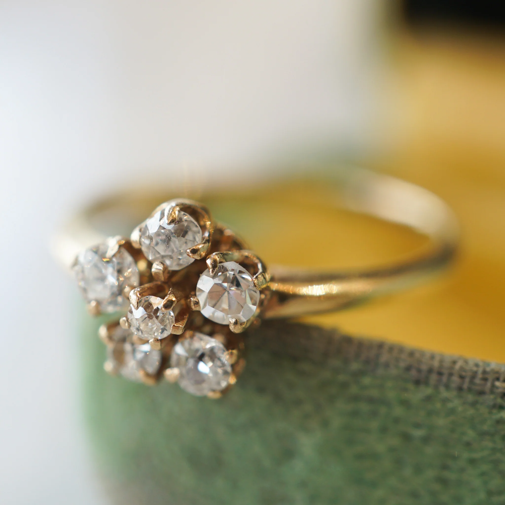Dainty Victorian Diamond Cluster Engagement Ring in 14k Yellow Gold - Image 6
