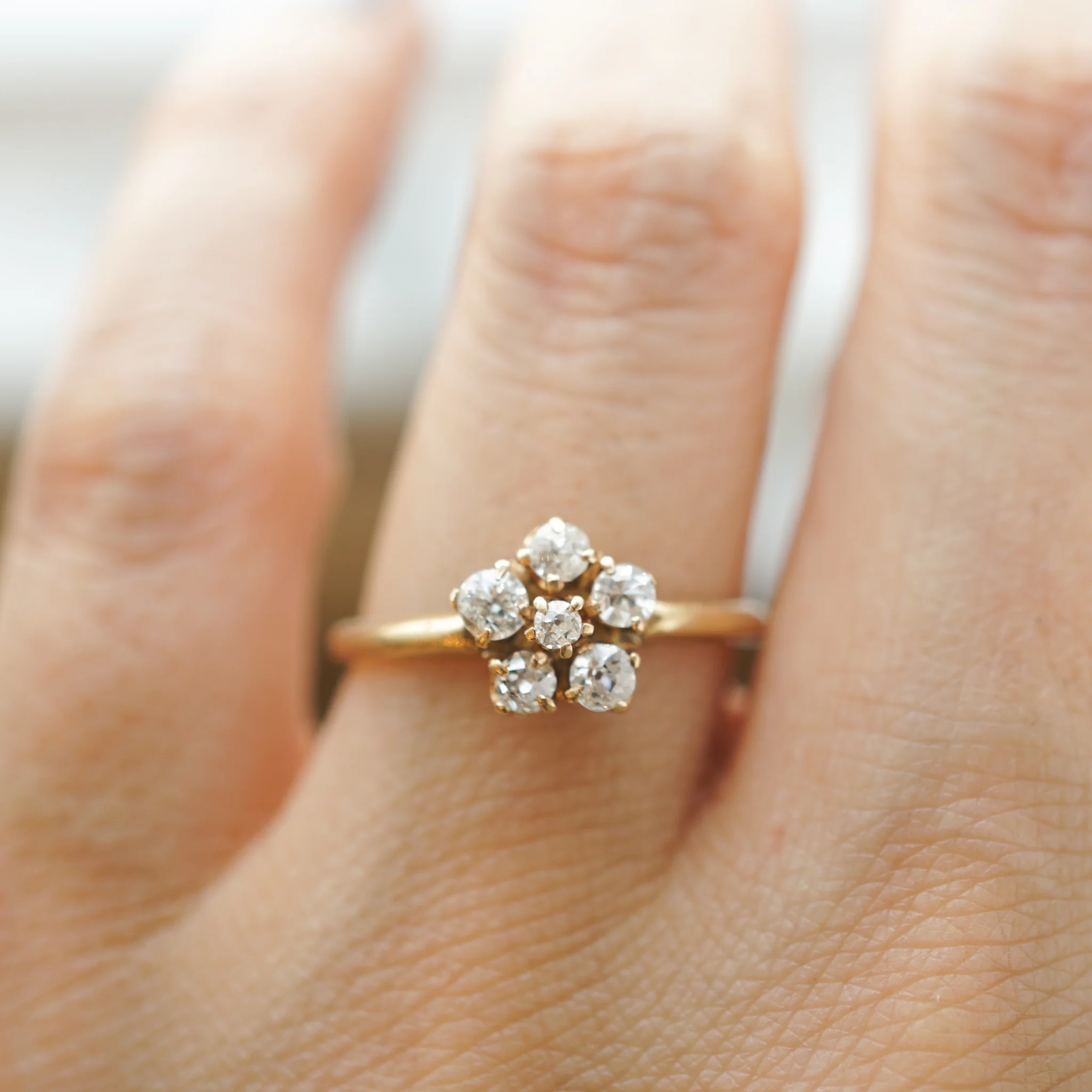 Dainty Victorian Diamond Cluster Engagement Ring in 14k Yellow Gold - Image 7