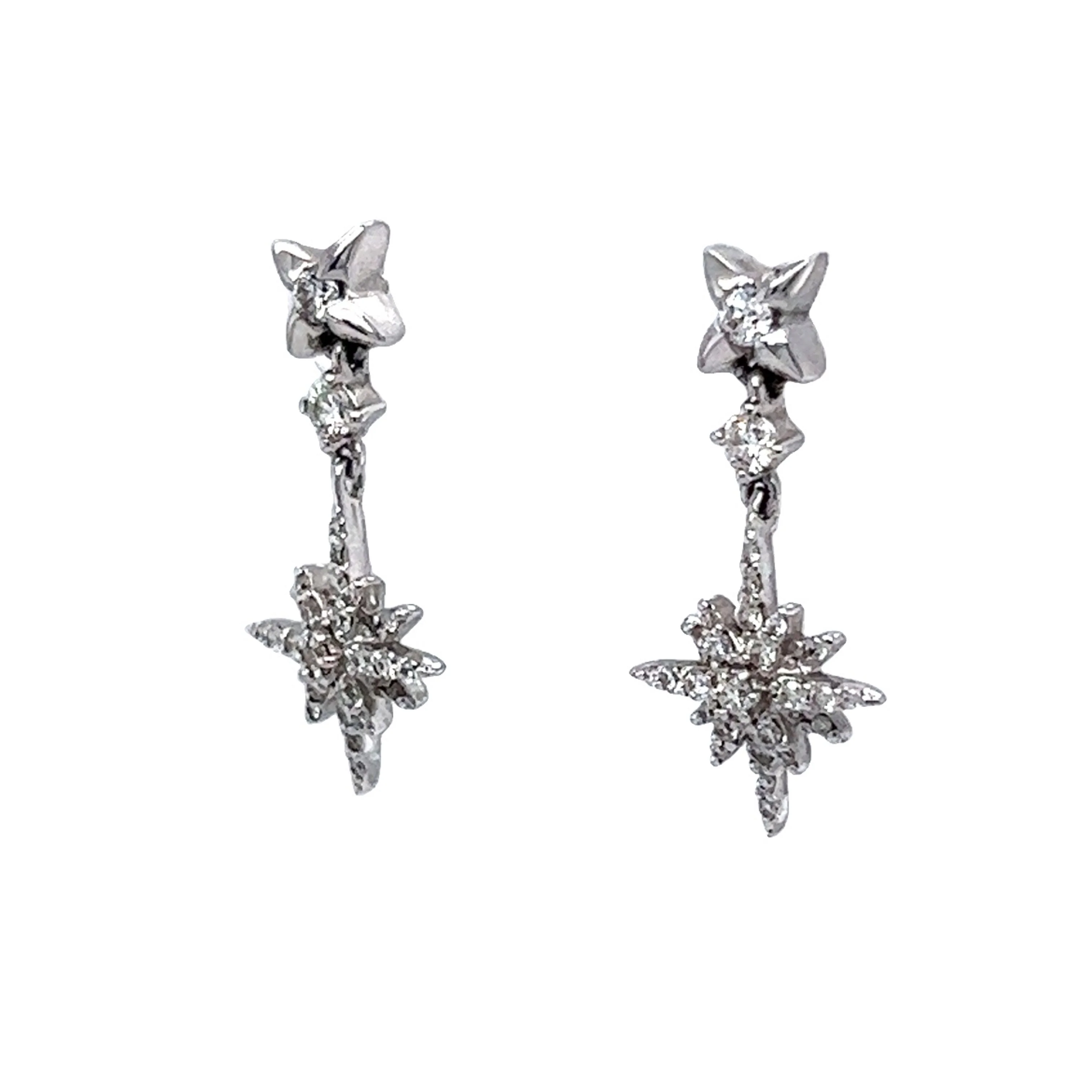 Dangle Drop Earrings Modern .31 Round Brilliant Cut Diamonds in 18k White Gold - Image 2