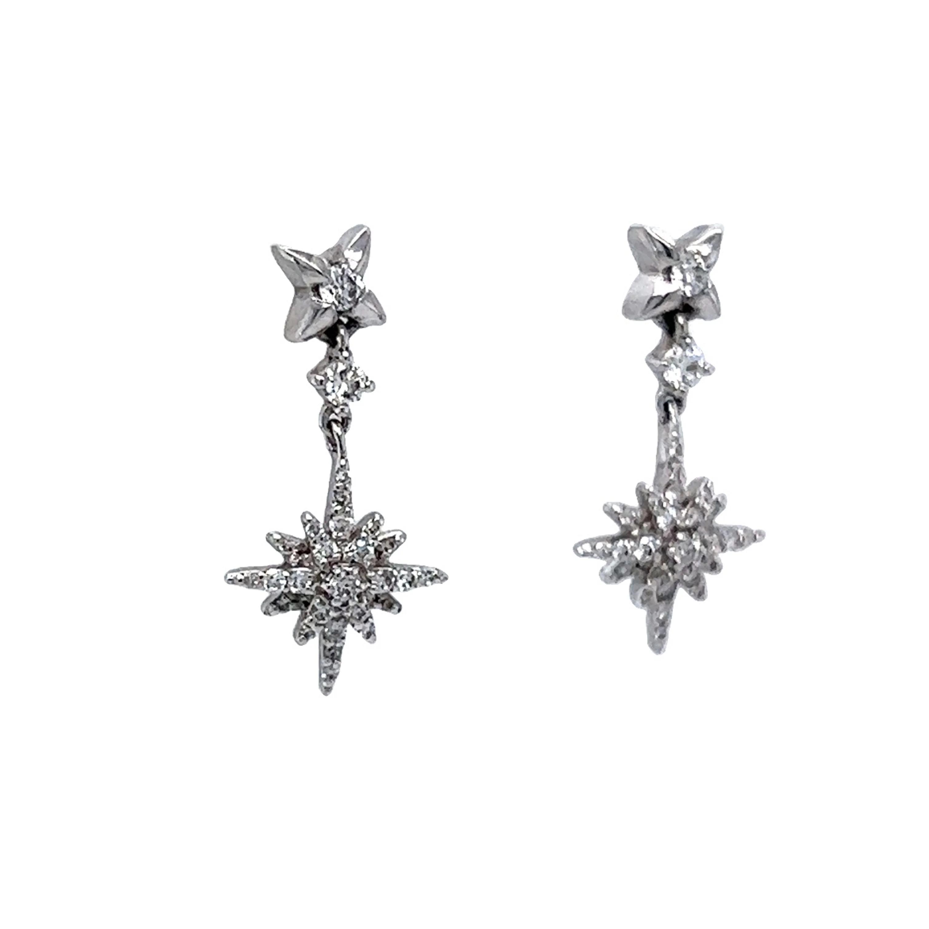 Dangle Drop Earrings Modern .31 Round Brilliant Cut Diamonds in 18k White Gold - Image 3