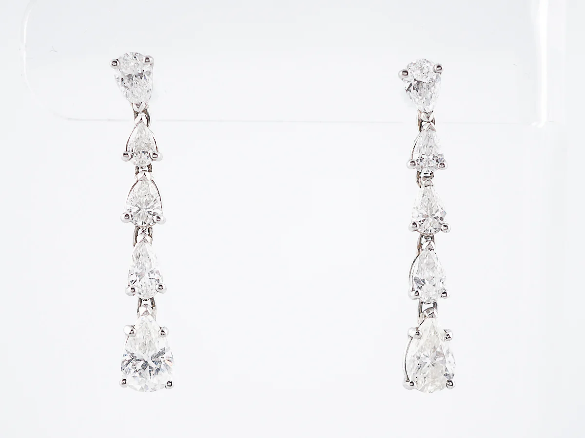 Dangle Drop Earrings Mid-Century 4.92 Pear Cut Diamonds in Platinum