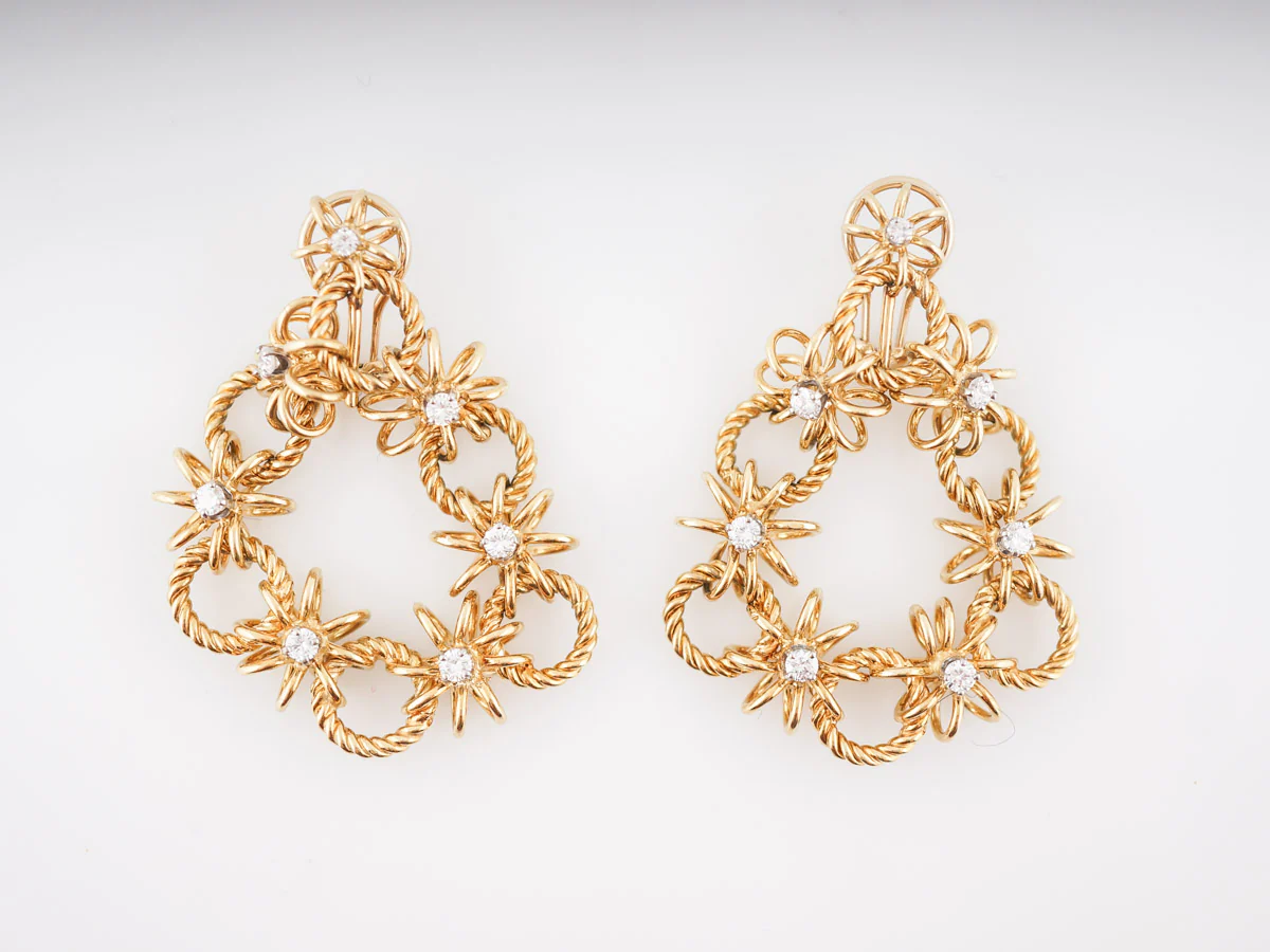 Dangle Drop Earrings Modern Cartier 1.40 Round Brilliant Cut Diamonds in 18k Yellow Gold