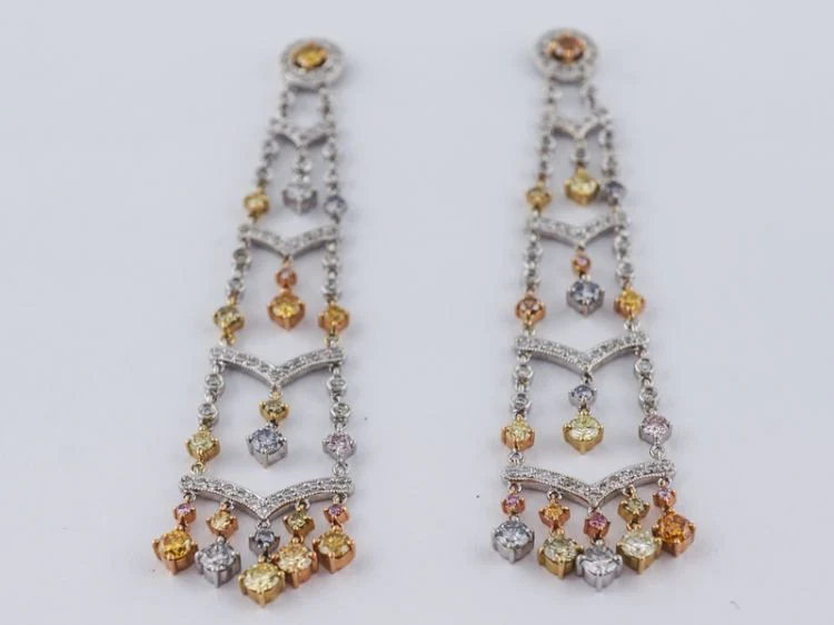 Dangle Earrings Modern 4.17 Round Brilliant Cut Diamonds in 14k White and Yellow Gold - Image 4