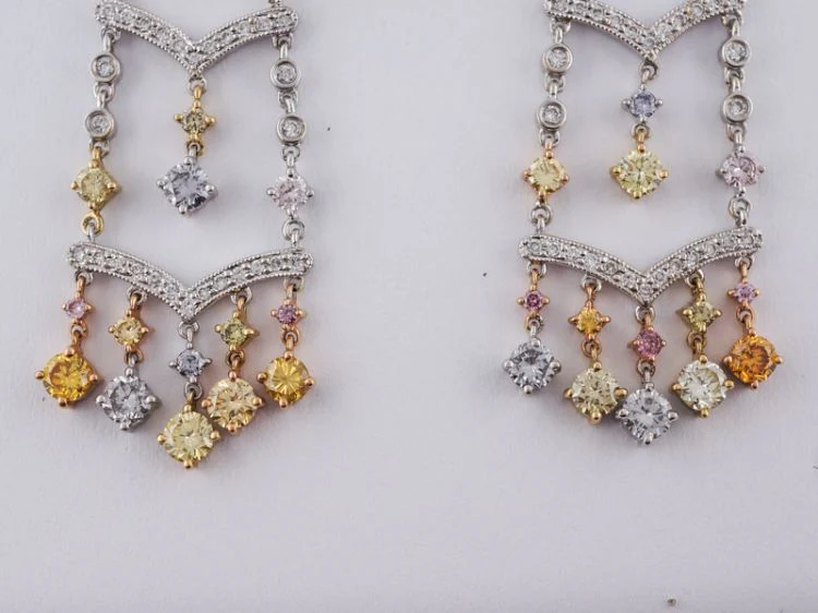 Dangle Earrings Modern 4.17 Round Brilliant Cut Diamonds in 14k White and Yellow Gold - Image 5