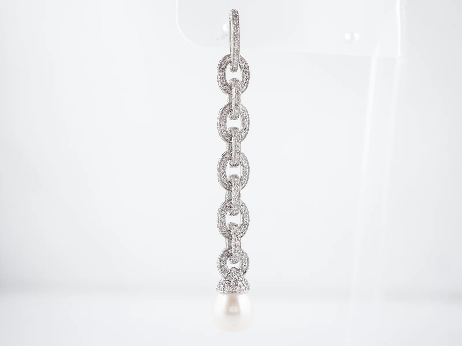 Dangle Earrings Modern 6.59 Round Brilliant Cut Diamonds & Pearl in Platinum - Image 5