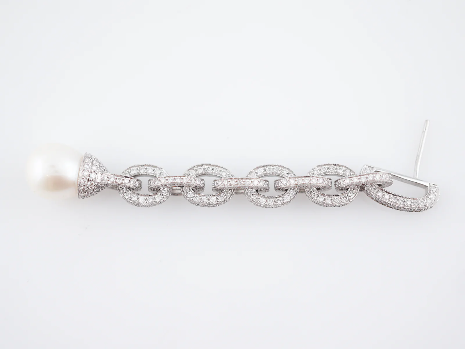 Dangle Earrings Modern 6.59 Round Brilliant Cut Diamonds & Pearl in Platinum - Image 7