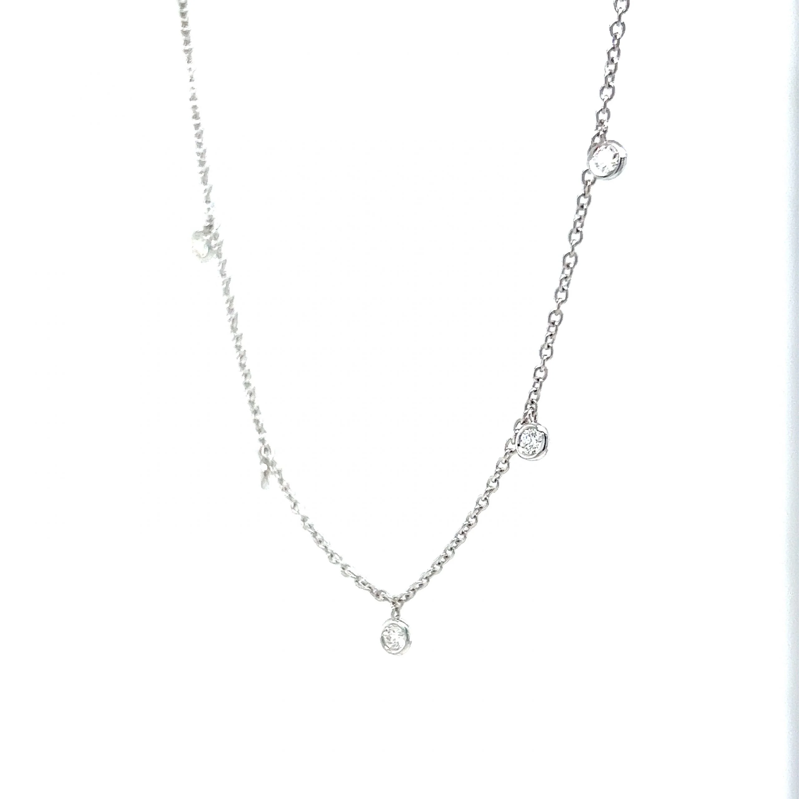 Dangling Round Diamond Bezel Necklace in 14k White Gold - Image 2