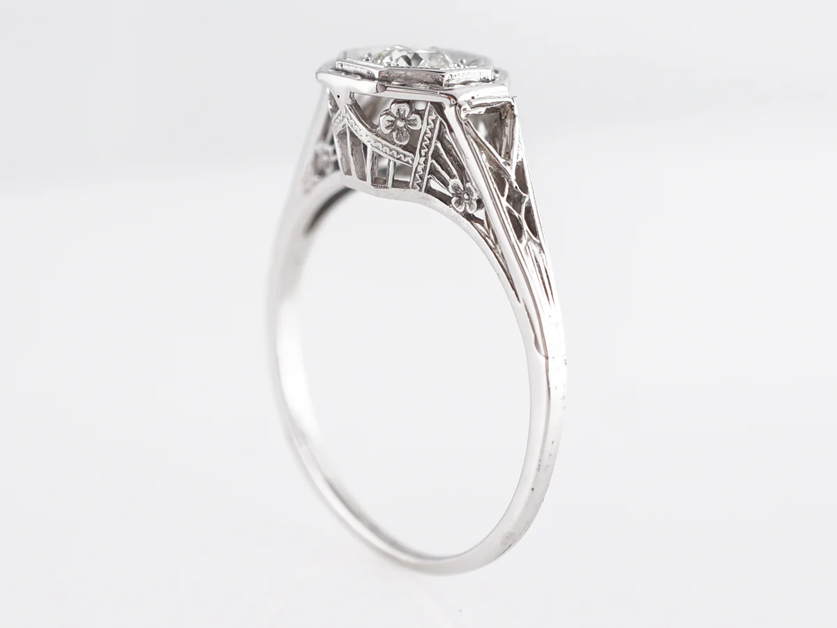 Deco Filigree European Diamond Engagement Ring in 18K - Image 5