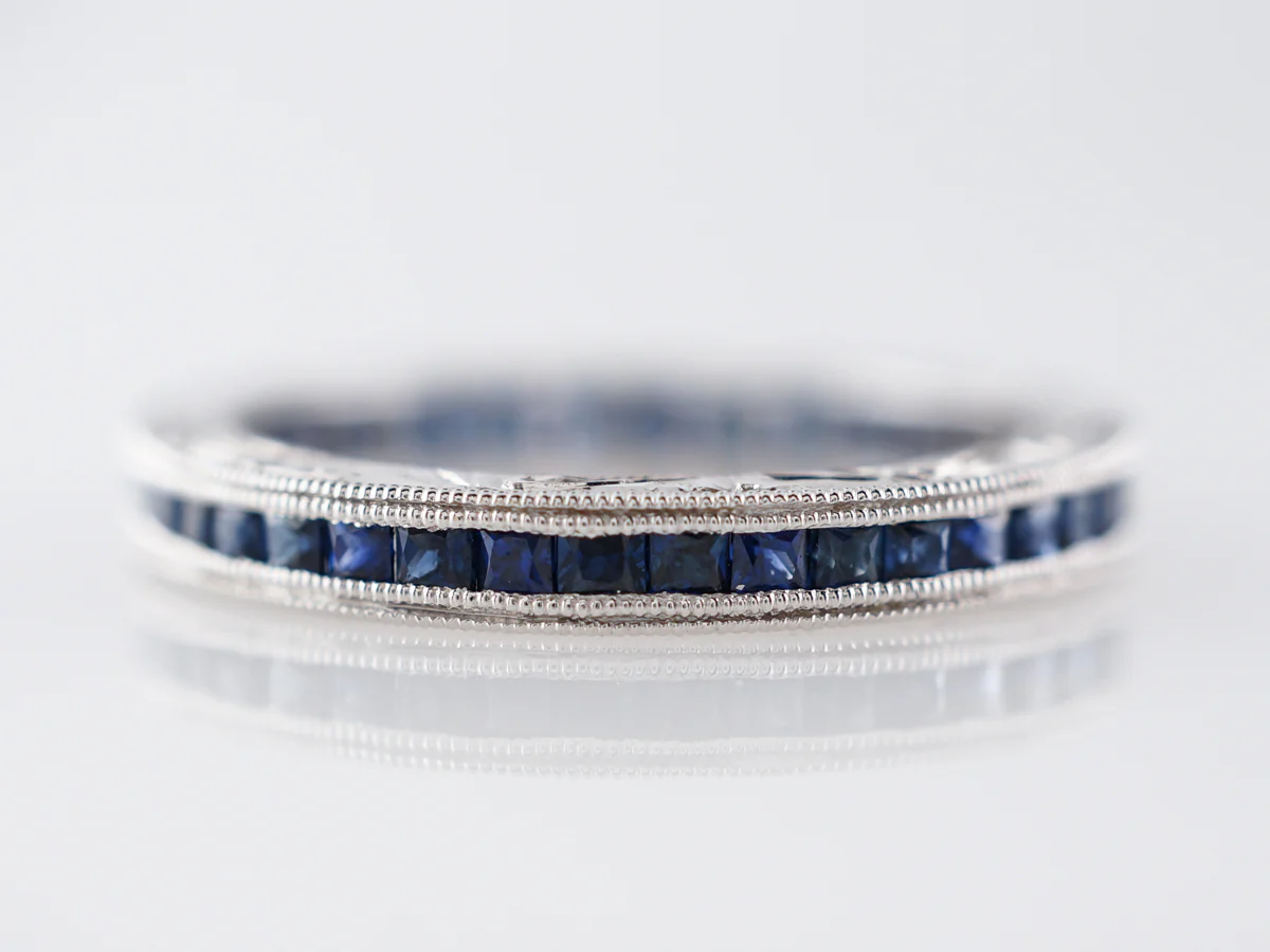 Deco Style Sapphire Eternity Wedding Band in 14k White Gold