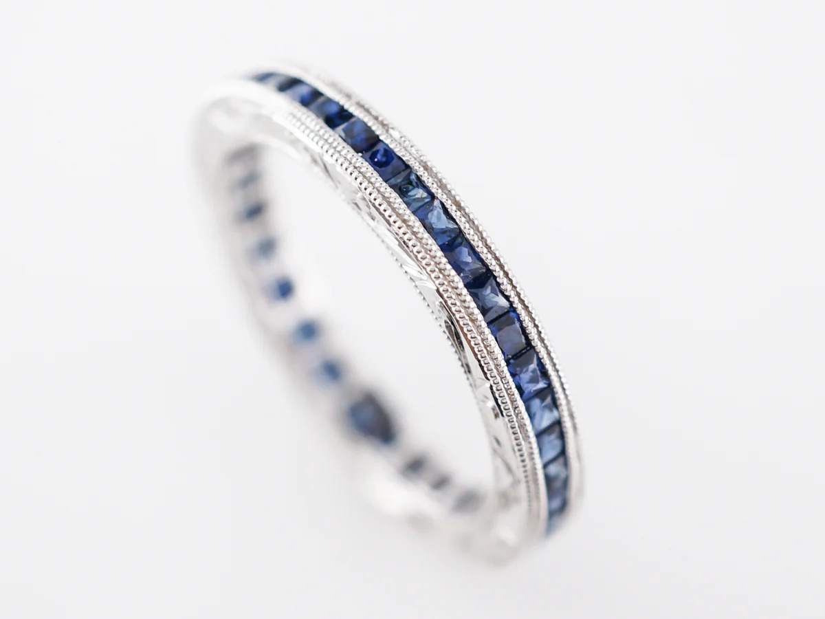 Deco Style Sapphire Eternity Wedding Band in 14k White Gold - Image 3