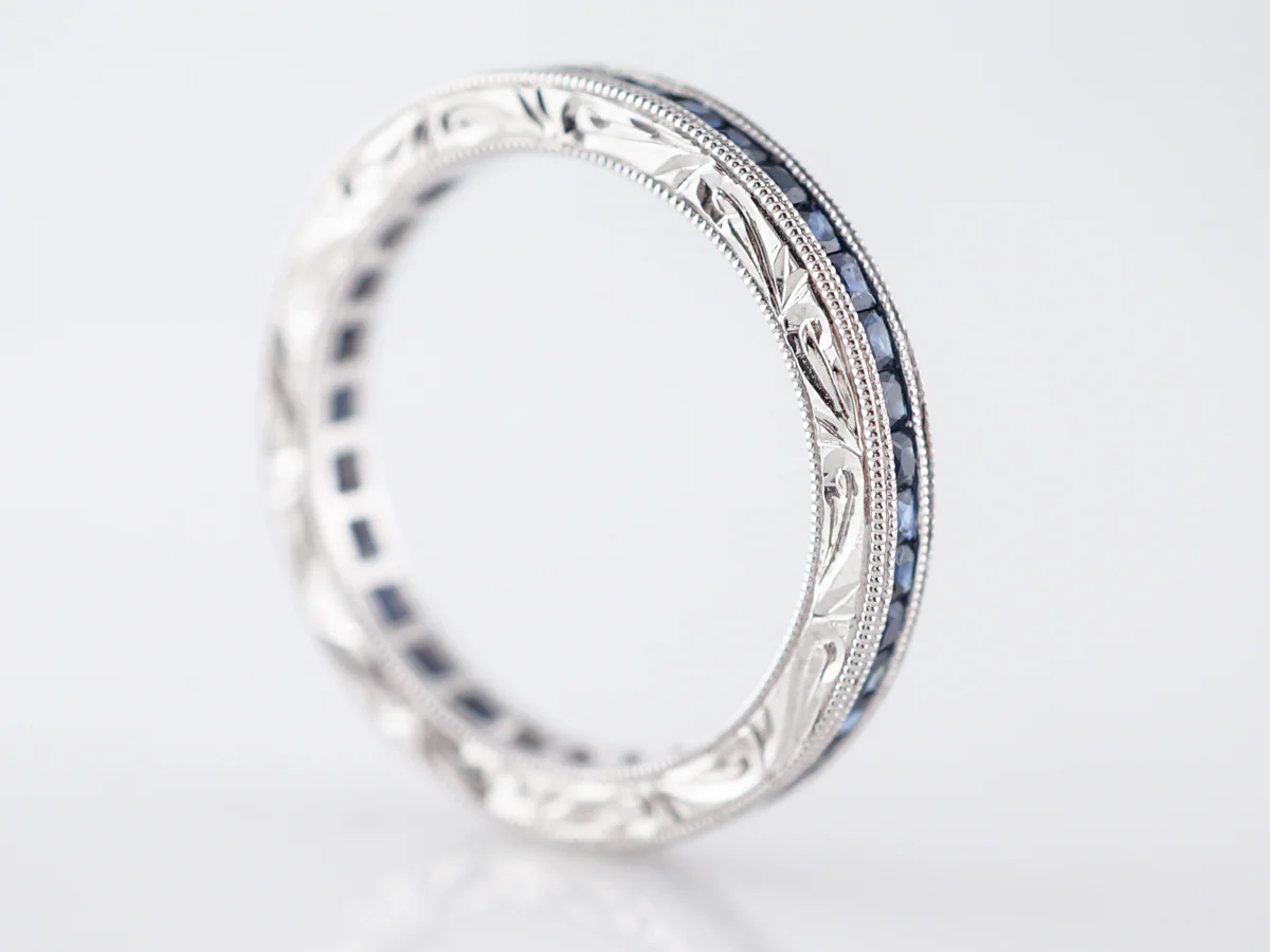 Deco Style Sapphire Eternity Wedding Band in 14k White Gold - Image 4